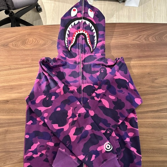 Bape Purple Camo WGM Shark Hoodie - Picture 1 of 7